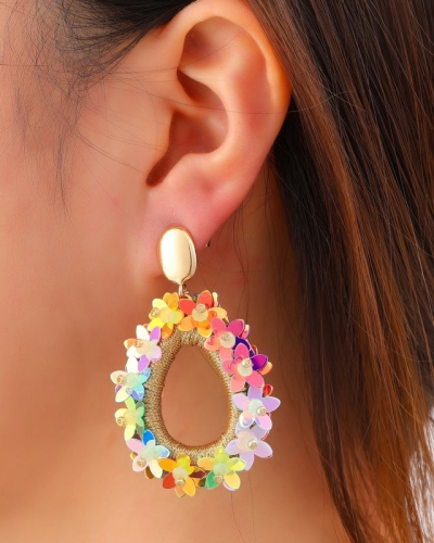 DRUPPEL OORBELLEN MET BLOEMEN RAINBOW