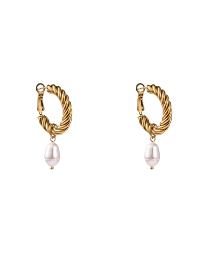 Day & Eve Big Twisted Pearl Hoop - E61133-2