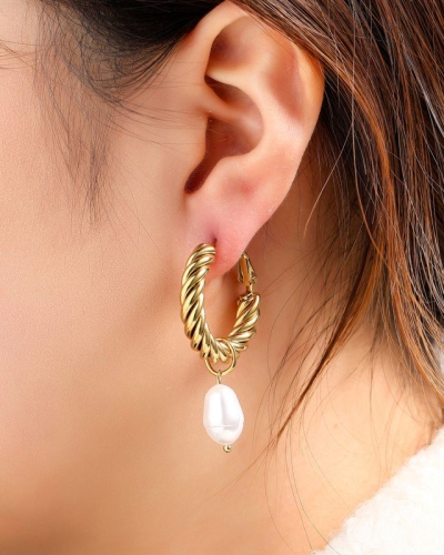 Day & Eve Big Twisted Pearl Hoop - E61133-2