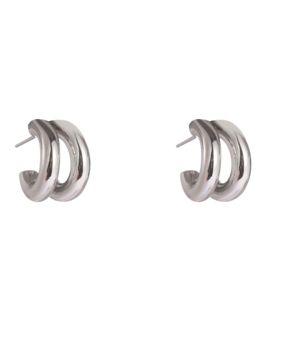 OORBELLEN DUBBEL BOLD ZILVER