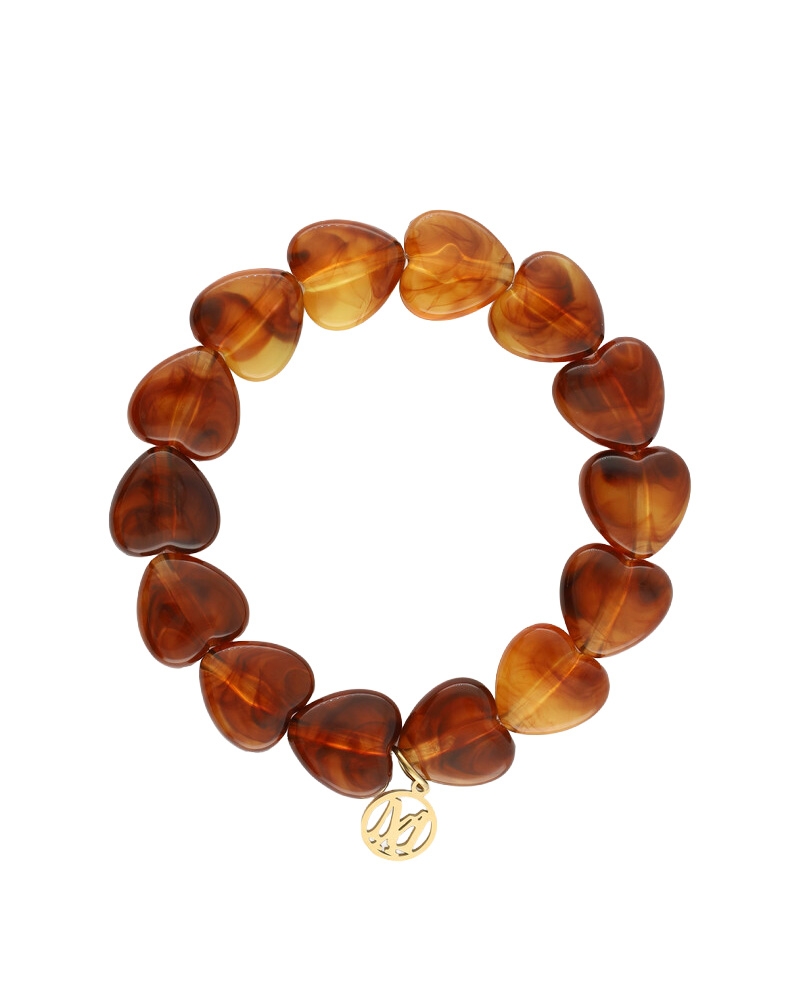 ELASTIEKEN HARTJES KRALENARMBAND BRUIN 