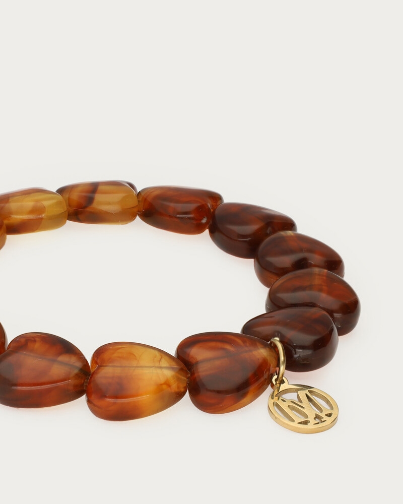 ELASTIEKEN HARTJES KRALENARMBAND BRUIN 