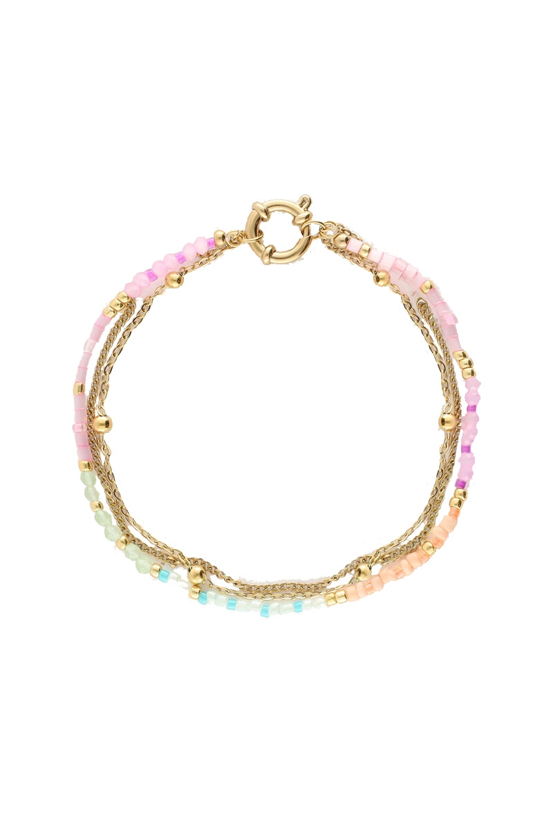 BOTANICAL DRIEDUBBELE ARMBAND MET MULTIKLEUR KRALEN GOUD