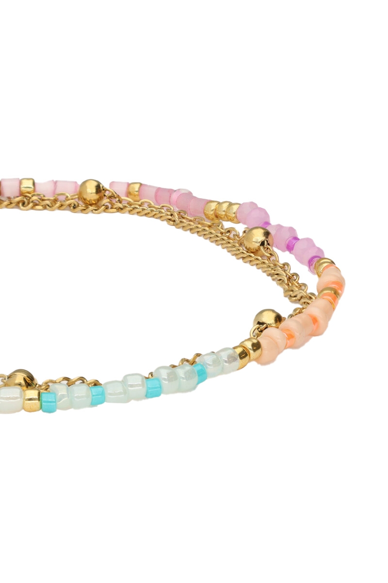 BOTANICAL DRIEDUBBELE ARMBAND MET MULTIKLEUR KRALEN GOUD