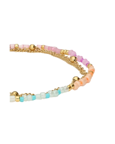 BOTANICAL DRIEDUBBELE ARMBAND MET MULTIKLEUR KRALEN GOUD