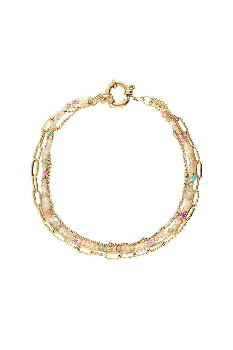 BOTANICAL DRIEDUBBELE ARMBAND MET LICHT GROENE KRALEN GOUD