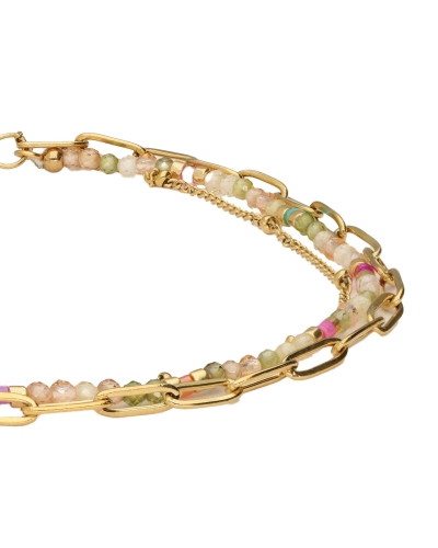BOTANICAL DRIEDUBBELE ARMBAND MET LICHT GROENE KRALEN GOUD
