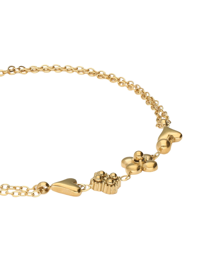 DUBBELE ARMBAND MET VIJF MINIMALISTISCHE BEDELS GOUD 