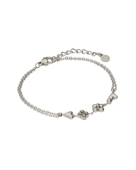 DUBBELE ARMBAND MET VIJF MINIMALISTISCHE BEDELS ZILVER