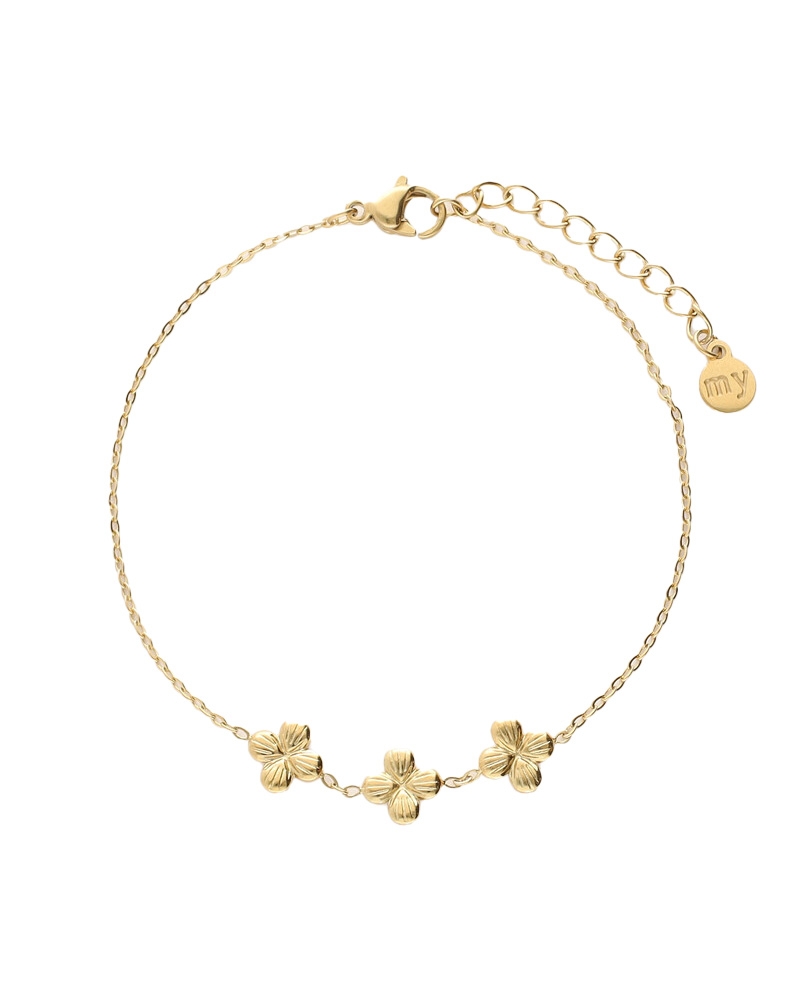 BOTANICAL ARMBAND MET DRIE KLAVER BLOEMEN GOUD
