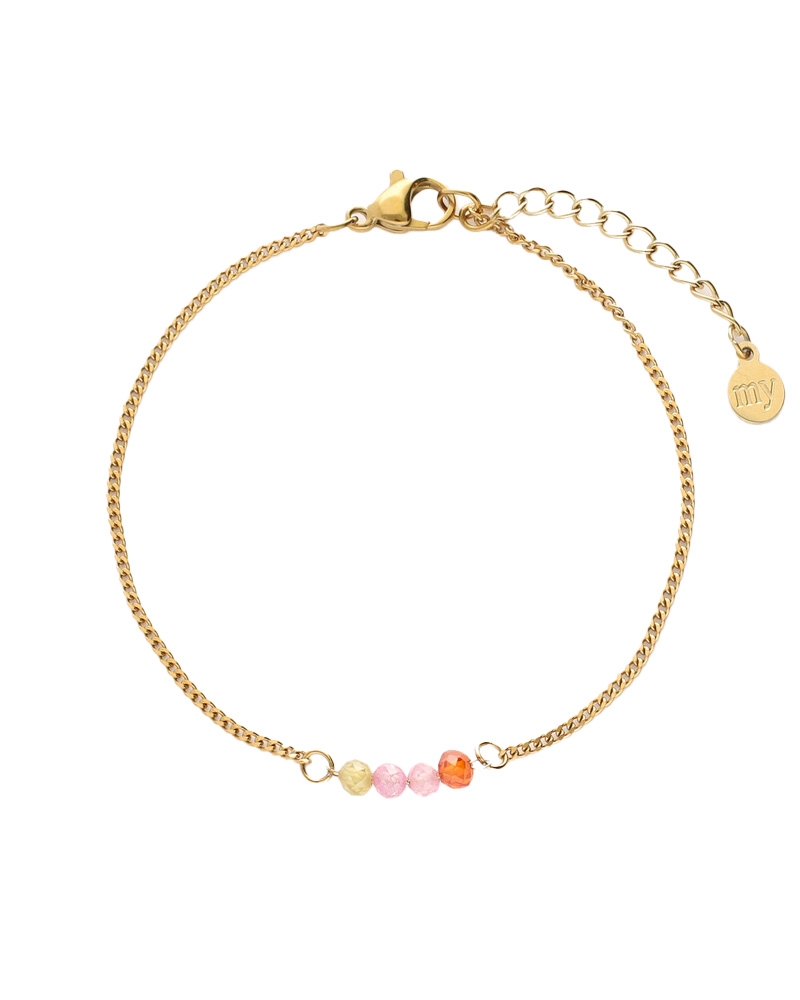 BOTANICAL ARMBAND MET VIER MULTIKLEUR KRALEN GOUD