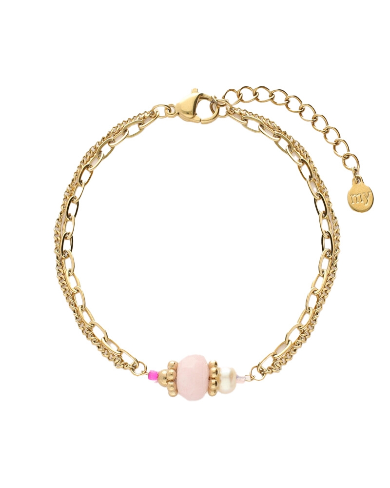 BOTANICAL DUBBELE ARMBAND MET ROZE KRAAL GOUD
