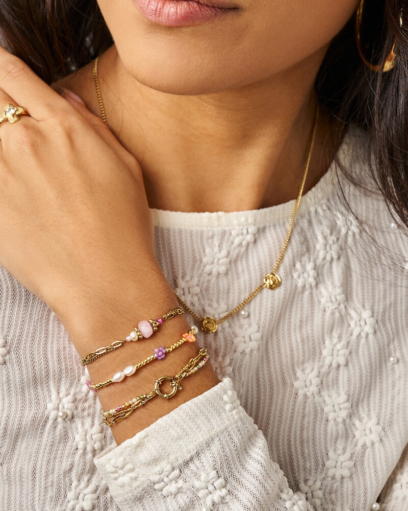BOTANICAL DUBBELE ARMBAND MET ROZE KRAAL GOUD