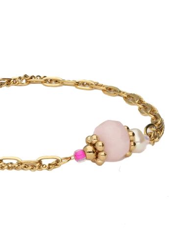 BOTANICAL DUBBELE ARMBAND MET ROZE KRAAL GOUD