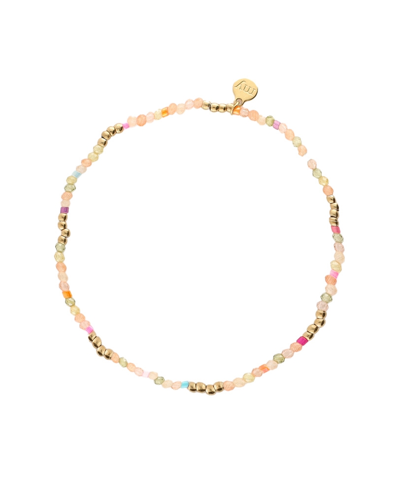 BOTANICAL ELASTIEKEN ARMBAND MET GROENE KRALEN GOUD 