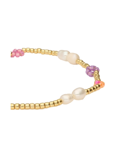 BOTANICAL ELASTIEKEN ARMBAND MET BLOEMEN GOUD