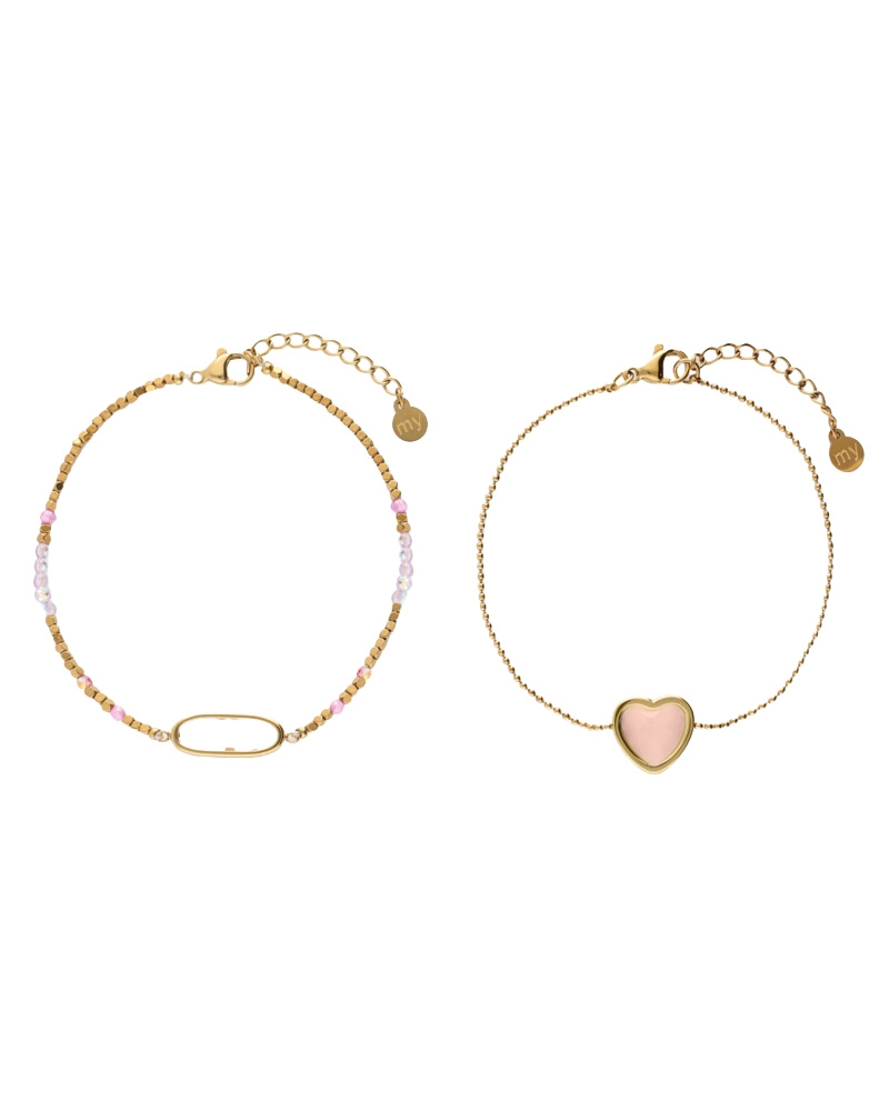 ARMBANDEN SET MET ROZE HARTJE GOUD