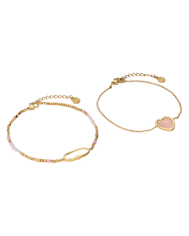ARMBANDEN SET MET ROZE HARTJE GOUD