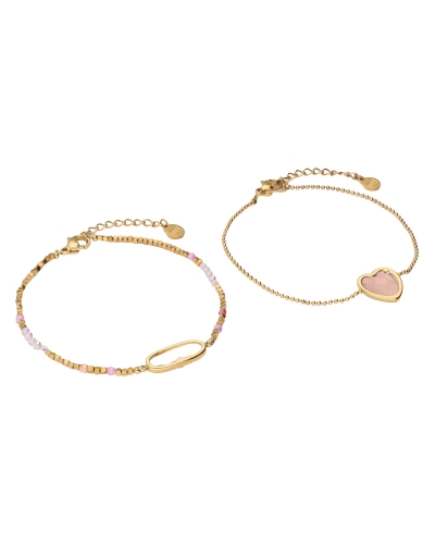 ARMBANDEN SET MET ROZE HARTJE GOUD