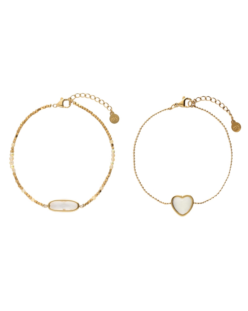 ARMBANDEN SET MET WIT HARTJE GOUD