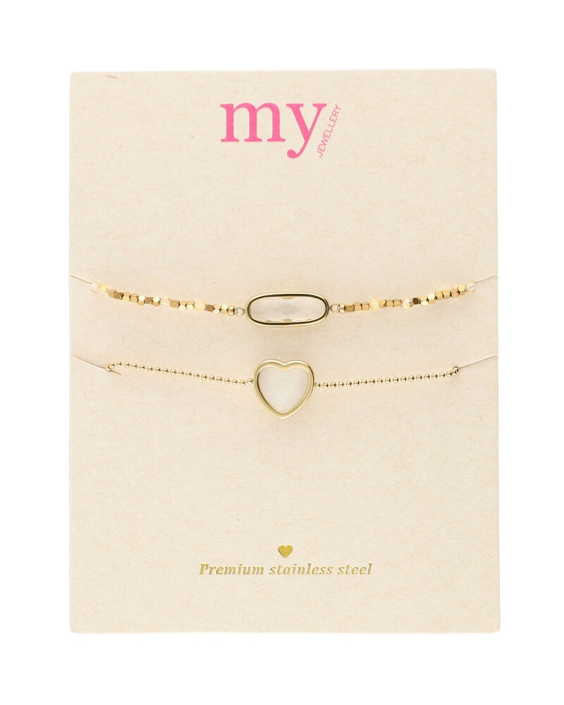 ARMBANDEN SET MET WIT HARTJE GOUD
