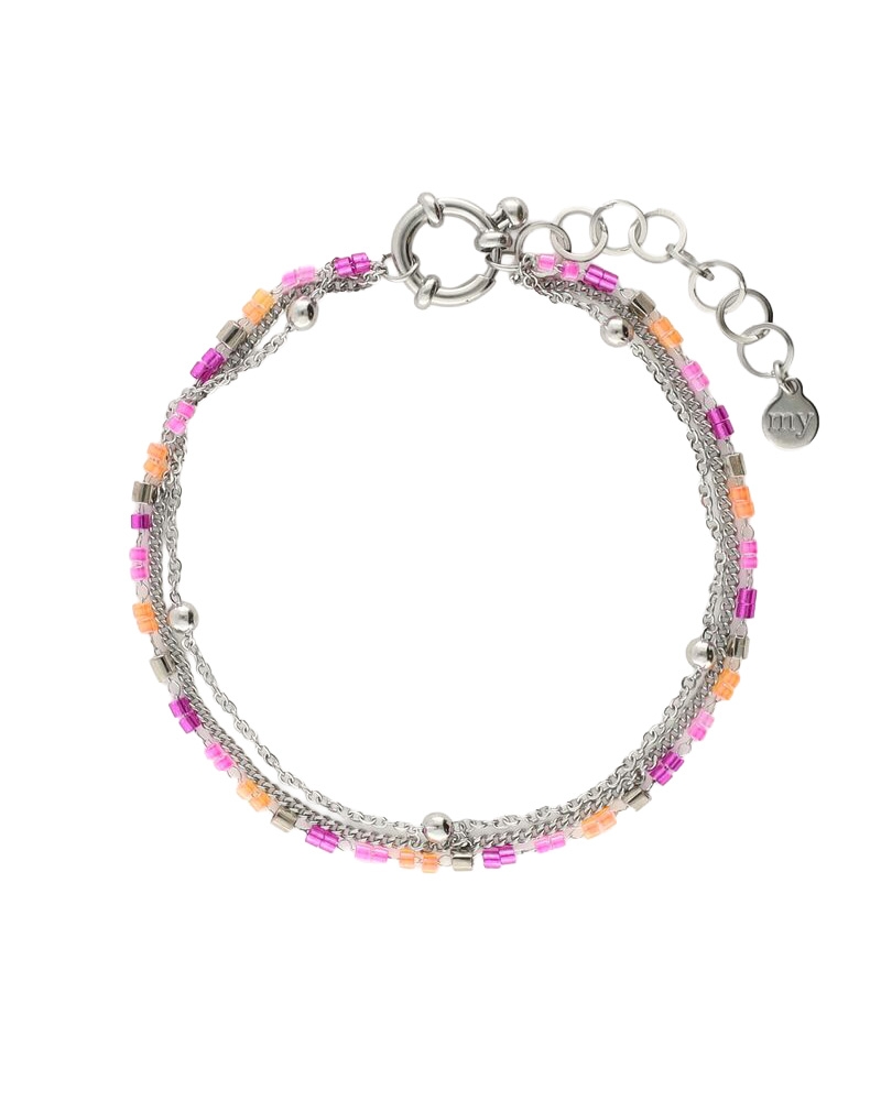 DRIEDUBBELE ARMBAND MET ORANJE & ROZE KRALEN