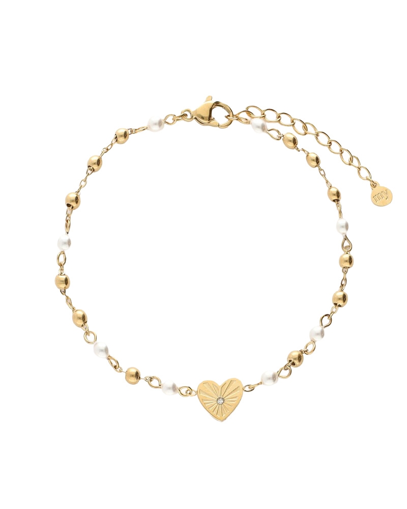 ARMBAND MET HARTJE EN IMITATIEPARELS GOUD
