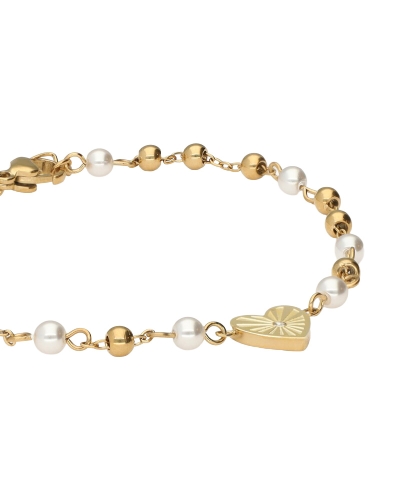 ARMBAND MET HARTJE EN IMITATIEPARELS GOUD