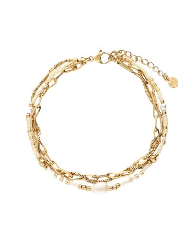 My Jewellery DRIEDUBBELE ARMBAND MET KRALEN EN ZOETWATERPAREL GOUD