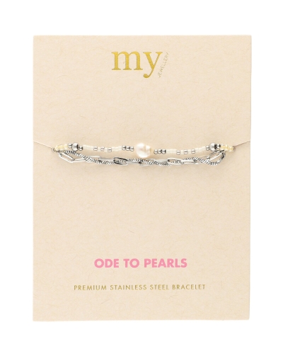 DRIEDUBBELE ARMBAND MET KRALEN EN ZOETWATERPAREL ZILVER