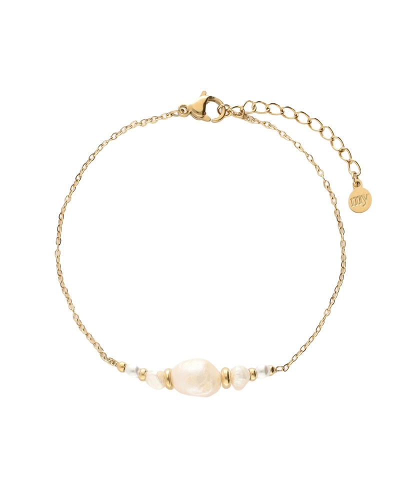 ARMBAND MET NATUURLIJKE PARELS EN KRALEN GOUD