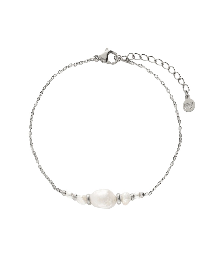ARMBAND MET NATUURLIJKE PARELS EN KRALEN ZILVER