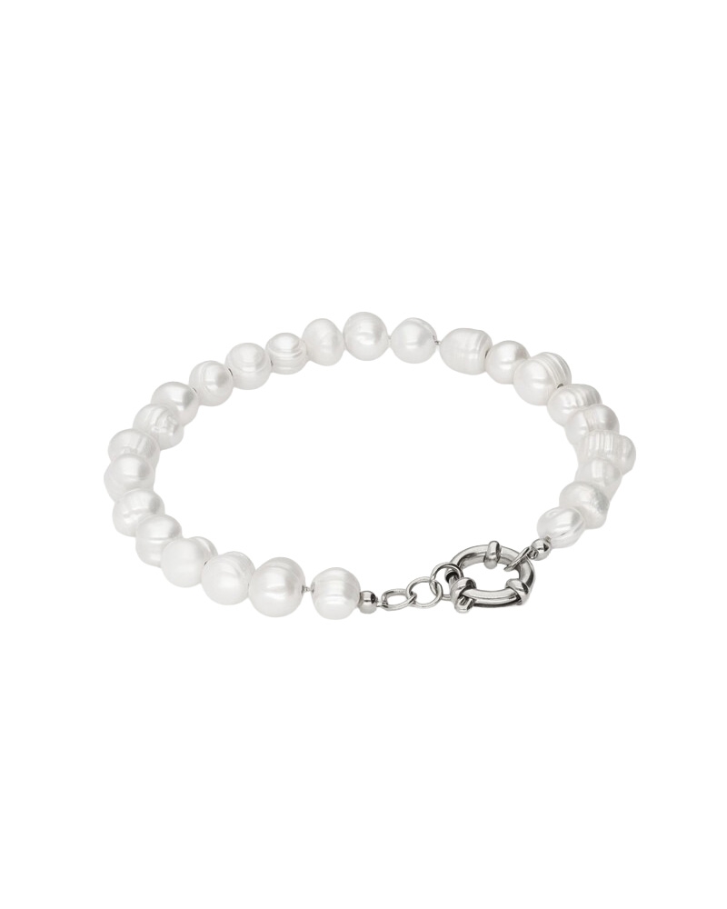 ARMBAND MET NATUURLIJKE PARELS EN SLOTJE ZILVER 