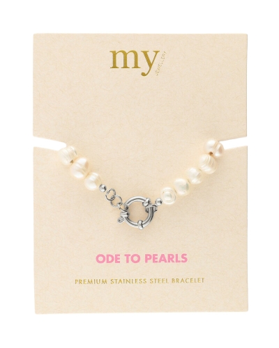 ARMBAND MET NATUURLIJKE PARELS EN SLOTJE ZILVER 