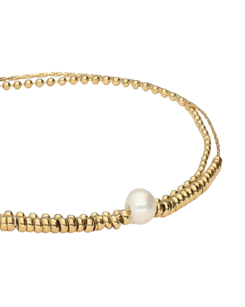 DUBBELE ARMBAND MET KRALEN EN NATUURLIJKE PAREL GOUD