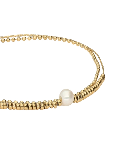 DUBBELE ARMBAND MET KRALEN EN NATUURLIJKE PAREL GOUD