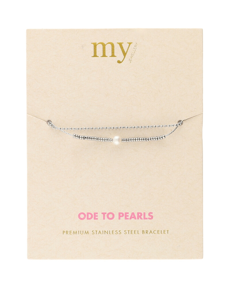 DUBBELE ARMBAND MET KRALEN EN NATUURLIJKE PAREL ZILVER