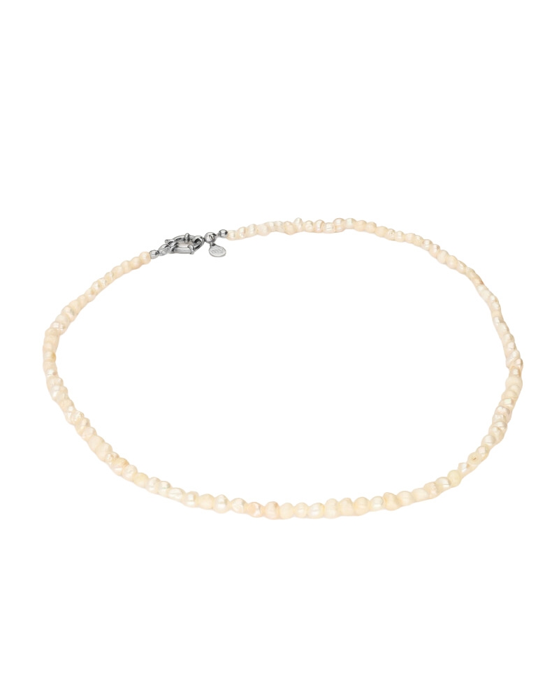 KETTING MET SLOTJE EN ZOETWATERPARELS ZILVER
