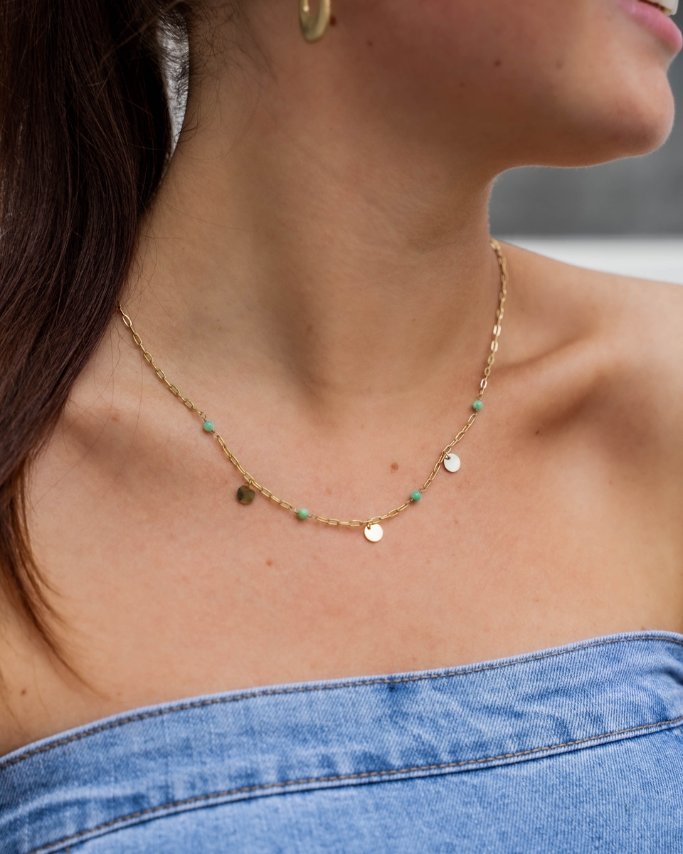 KETTING GROENE KRALEN & MUNTJES
