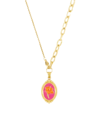 KETTING MET ROZE BLOEM GOUD