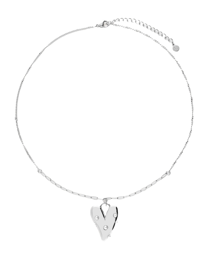 NECKLACE PEARLS & HEART ZILVER