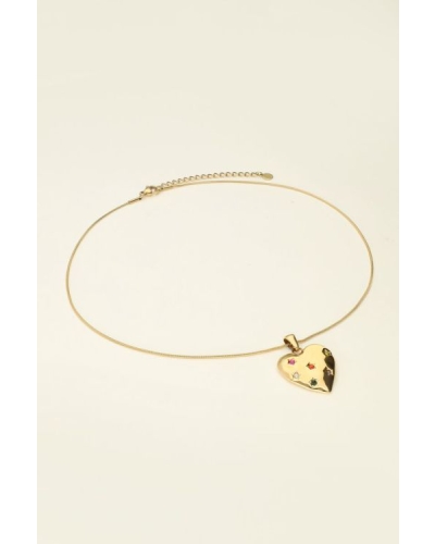 KETTING MET HART BEDEL MET GEKLEURDE STEENTJES GOUD