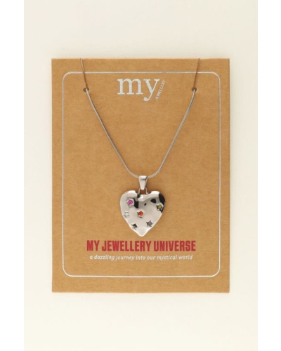 KETTING MET HART BEDEL MET GEKLEURDE STEENTJES ZILVER