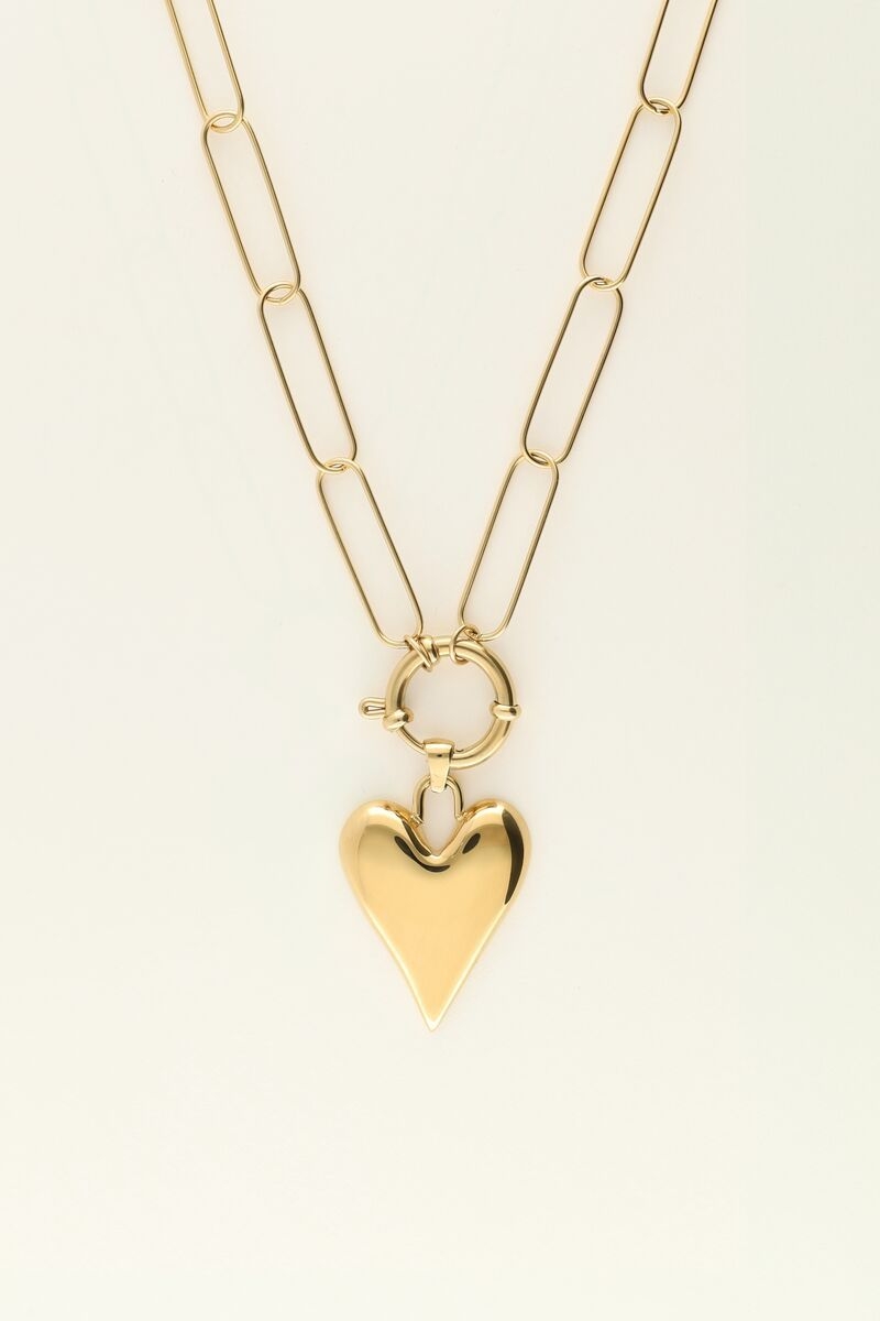 SCHAKELKETTING MET GROOT HART BEDEL GOUD