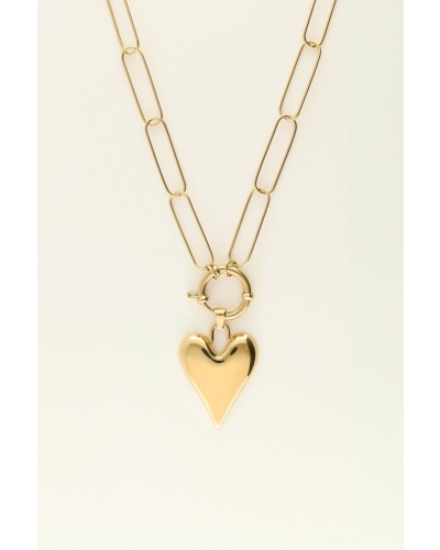 SCHAKELKETTING MET GROOT HART BEDEL GOUD
