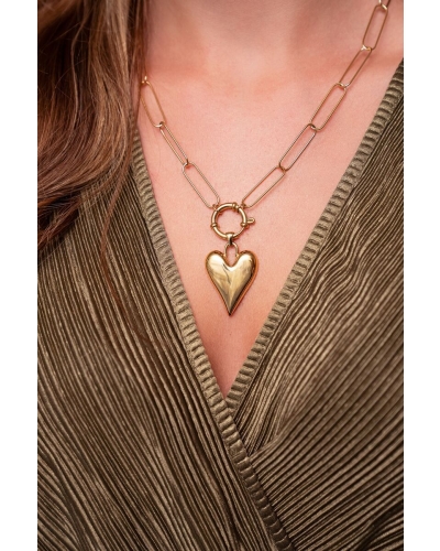 SCHAKELKETTING MET GROOT HART BEDEL GOUD
