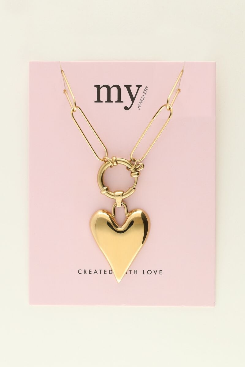 SCHAKELKETTING MET GROOT HART BEDEL GOUD