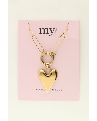 SCHAKELKETTING MET GROOT HART BEDEL GOUD
