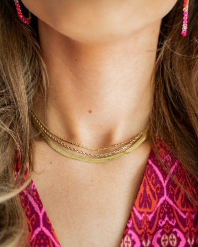 DRIE DUBBELE KETTING GOUD