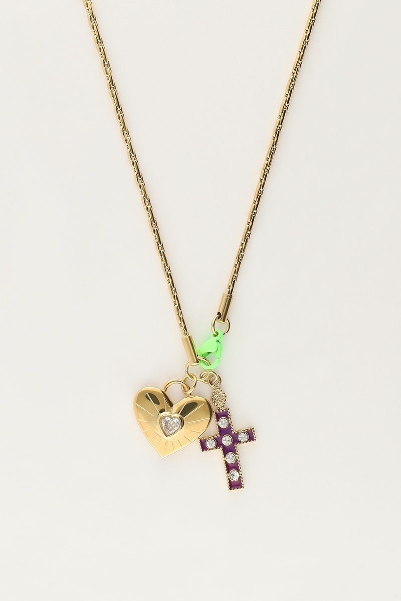 KETTING MET BEDELS EN GROEN SLOTJE